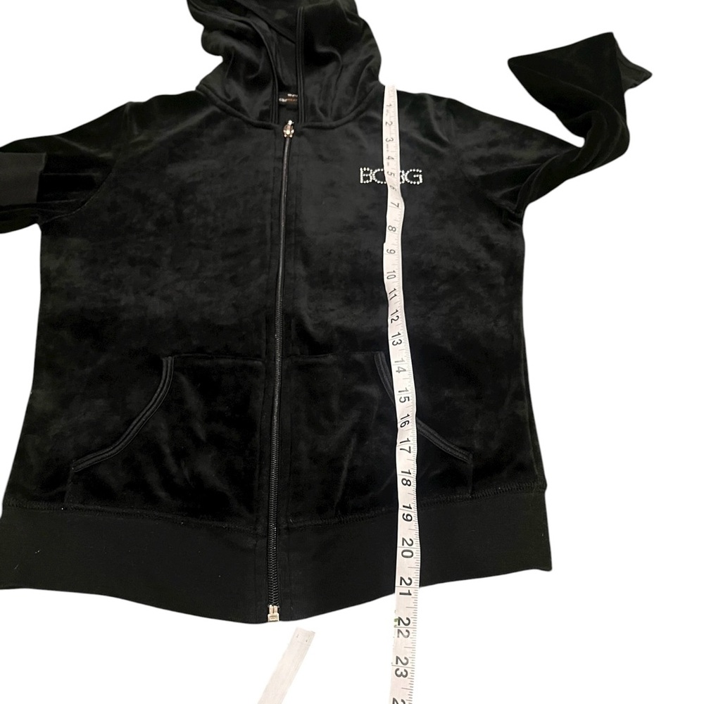 BCBG Y2K Rhinestone Logo Black Velvet Zip-Up Hoodie Small - Picture 6 of 8